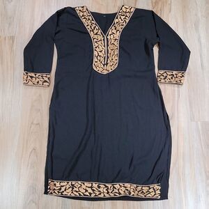 🔹️Black w/Bronze Embroidered Detail Swim Coverup Large